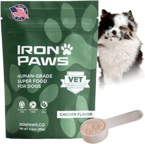 Iron Paws Human-Grade Superfood For Dogs, Premium Greens Powder Supplement For Dental Health, Longevity, Hip & Joint, Gut Health, Allergies, Immune Support, Skin & Coat - 3.5 oz Nutrient Dense Formula