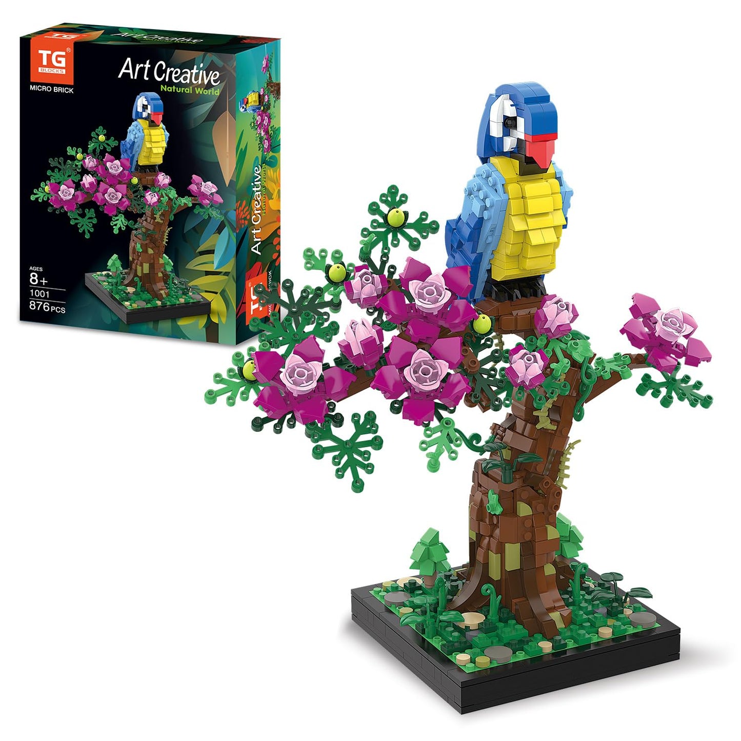 Micro Brick Flower Parrot Toy Building Sets, Home Decor and Office Art Creative Gift, DIY Plant Model for Adults, for Teens Ages 8+ Kids