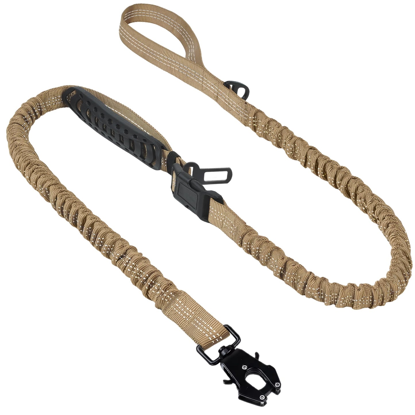 Twoear Heavy Duty Dog Leash for Large Dogs that Pull, 4-7FT Shock Absorbing Bungee Leash with Traffic Handle, Metal Frog Clip, Car Seatbelt