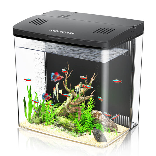 Desktop Fish Tank, 1.2 Gallon Self-Cleaning Smart Aquarium with Filter & 5-Color LED Light, Auto-Cycling Quiet Pump for Betta, Shrimp, Guppy, Goldfish