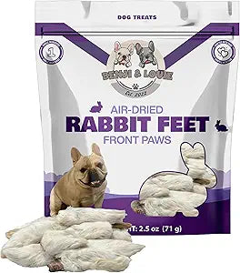Benji & Louie Air Dried Rabbit Feet - Whole Rabbit Front Feet with Fur - Natural Healthy Dog Treats or Dog Chews, Single Ingredient, 2.5 oz, 12 Count