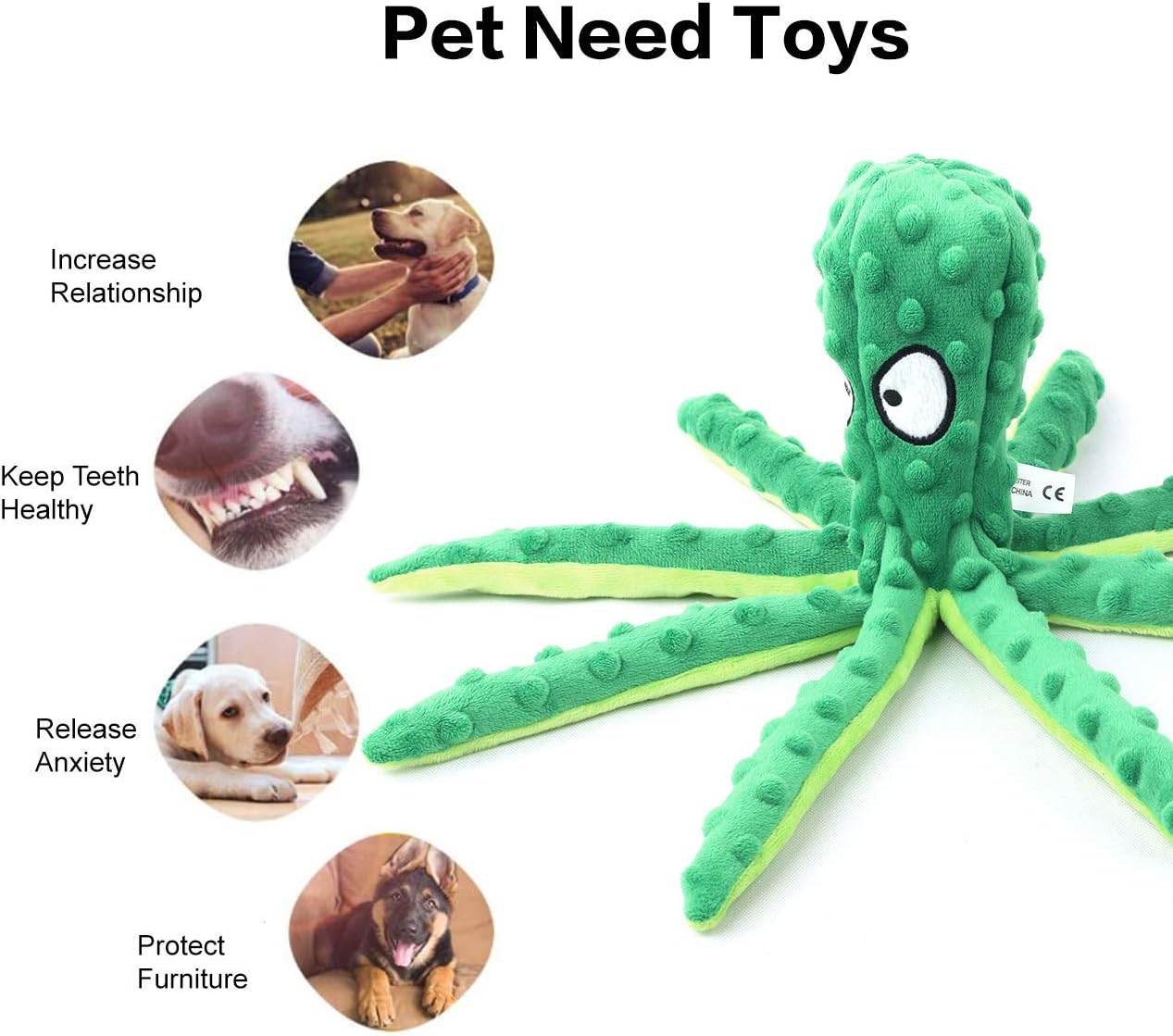 CPYOSN Dog Squeaky Toys Octopus - No Stuffing Crinkle Plush Toys for Puppy Teething, Durable Interactive Chew Toys for Small, Medium and Large Dogs Training and Reduce Boredom, 2 Pack