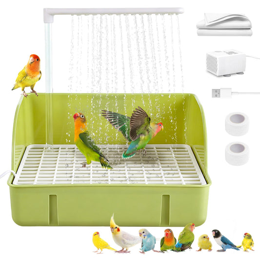 Parrot Bathtub, Large Bird Shower Fountain, Automatic Bird Bath, Parrot Bath Shower, Automatic Bathtub with Circulating Faucet, Indoor Fountain with USB Pump, Green