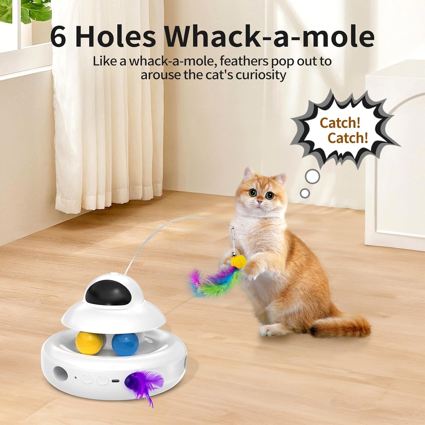 Interactive Cat Toys for Indoor Cats,4-in-1 Automatic Kitten Toy with Laser, Fluttering Butterfly, Moving Feather & Track Balls, USB Rechargeable Self-Play Electronic Toy for Kittens & Adults