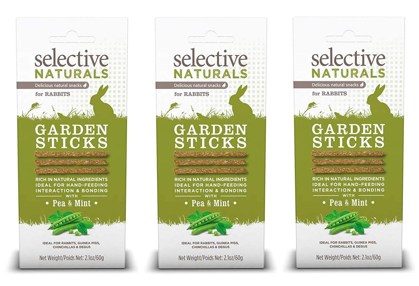 Supreme Petfoods 3 Pack of Selective Naturals Garden Sticks Rabbit Treats, 2.1 Ounces each, with Pea and Mint
