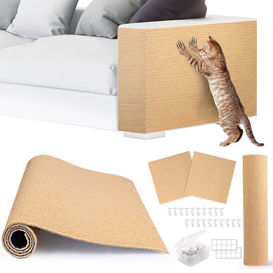 4pack Cat Scratch Couch Furniture and Wall Protector | Adhesive Cat Scratch Pad for Covering Cat Tower, DIY Climbing Cat Scratcher Couch Protector from Cat Claws Scratching (Khaki)