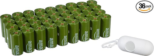 Basics Premium Leak Proof Dog Poop Bags with Dispenser and Leash Clip, Unscented, 13" x 9", 540 Count (36 Rolls of 15)