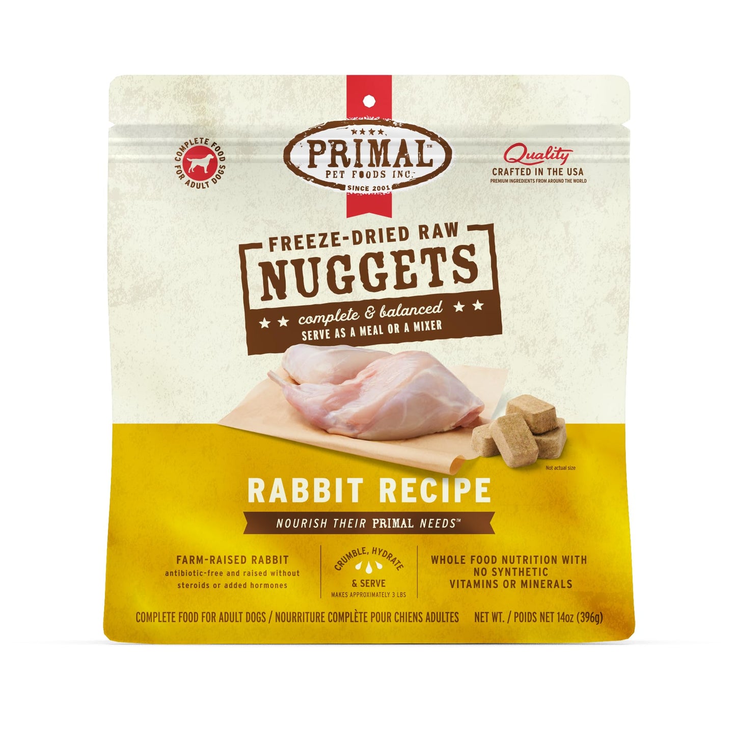 Primal Freeze Dried Raw Dog Food Nuggets, Rabbit, Complete & Balanced Meal, Also Use as Topper or Treat, Premium, Healthy, Grain Free, High Protein Raw Dog Food, 14 oz