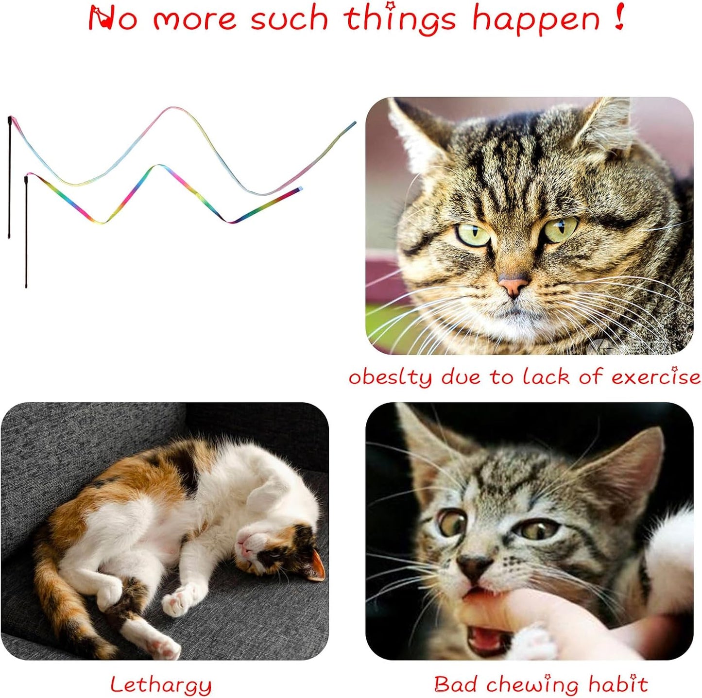 M JJYPET Cat Wand Toys Interactive Kitten Toys for Indoor Cats Colorful Teaser Wand String for Exercise Kitten Stick Kitty Rope Toy Rainbow Ribbon Cat Charmer -2Pcs