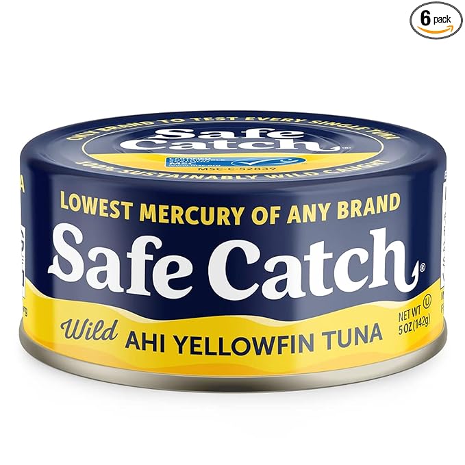 Safe Catch Wild Ahi Yellowfin Tuna Fish Canned, Wild Caught, Lowest Mercury, Lean Protein, Omega 3, Gluten-Free, Kosher, Pack of 6