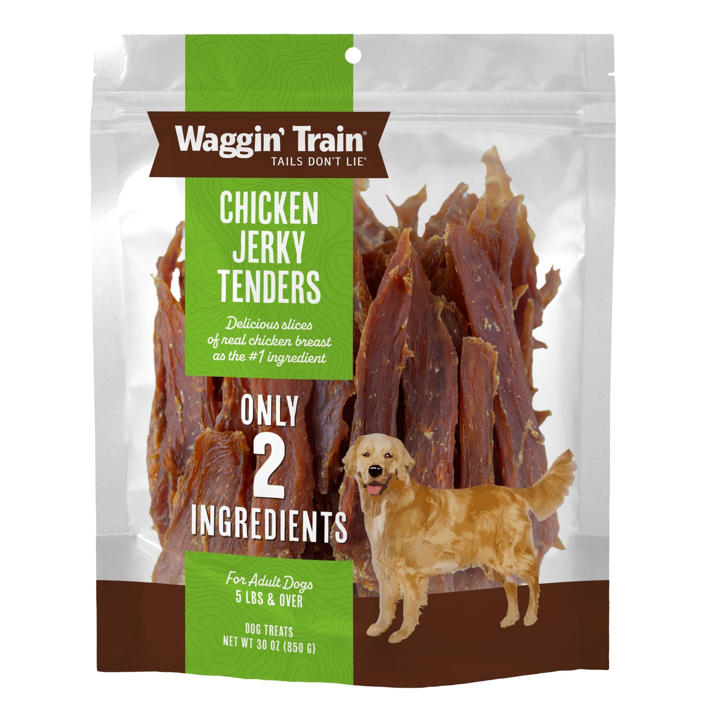 Waggin' Train Chicken Jerky Dog Treats, Made with 100% Real Chicken Breasts, Only Two All-Natural Ingredients, Great High Protein Dog Treat, Easily Digestible for Big or Small Dogs, 30 oz. Pouch