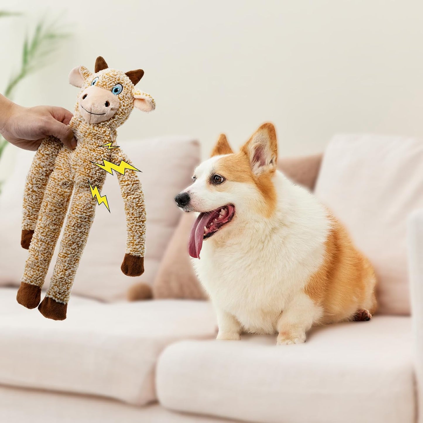 BUYPOW No Stuffing Dog Toys for Large Dogs, 5 Pack Squeaky Crinkle Interactive Dog Animals, Plush Teething Toys to Keep Them Busy, Cute Funny Dogs Gifts for Small Medium Large Breed