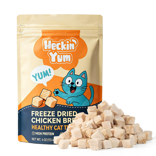 Freeze Dried Chicken Cat Treats, Single Ingredient Chicken Breast Cat Snacks, High Protein Grain-Free Food Topper for Picky Cats, 4 oz