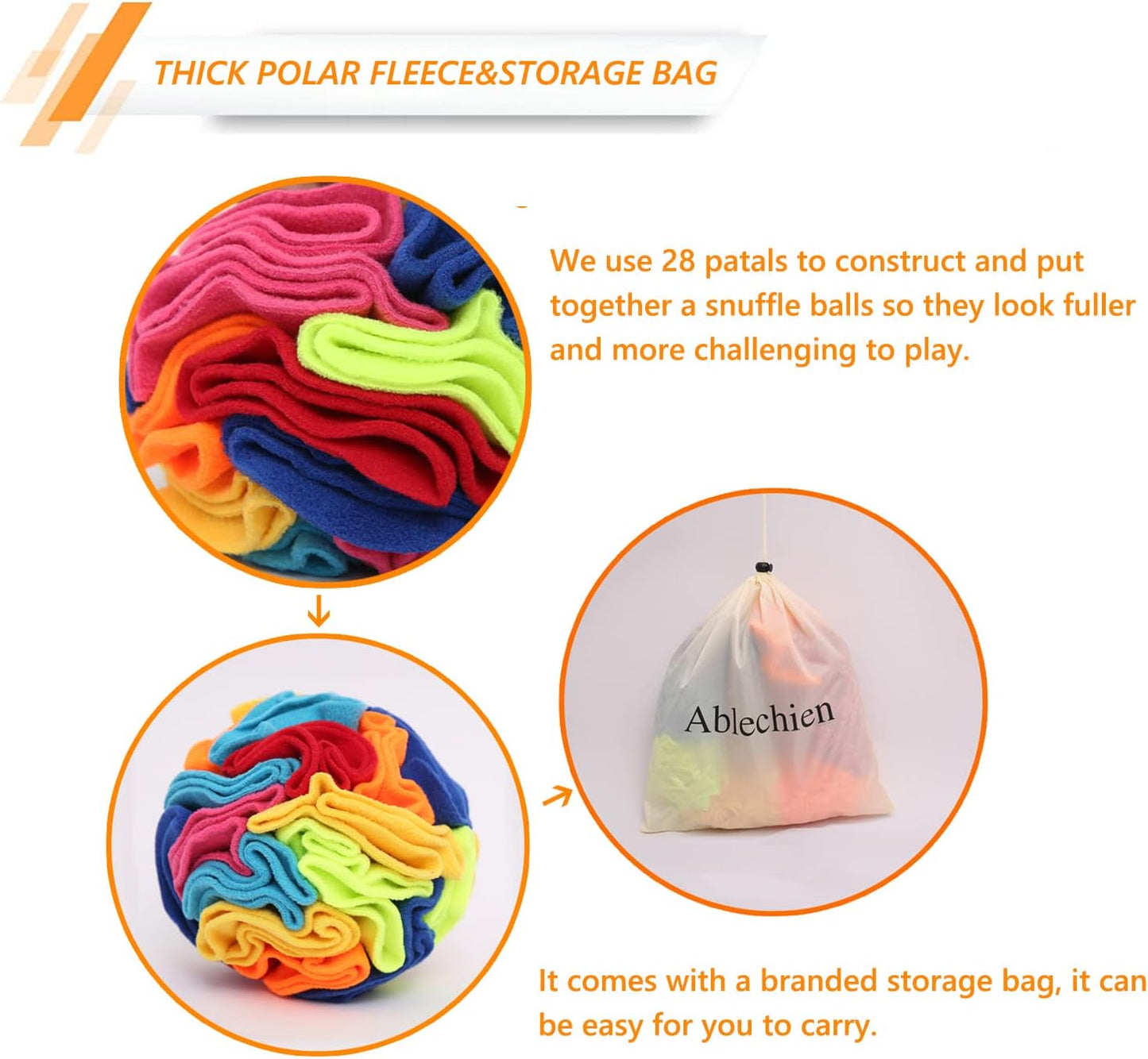 Ablechien Snuffle Ball - Snuffle Ball for Small Dogs, Interactive Dog Toys to Keep Them Busy, Puppy Dog Puzzle Toy with Storage Bag Machine Washable