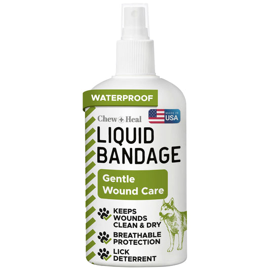 Liquid Bandage for Dogs 4oz Waterproof Spray - Chew + Heal Labs Wound Care with Aloe for Cuts, Scrapes, Stitches, Paw Injuries - Breathable, Safe if Licked