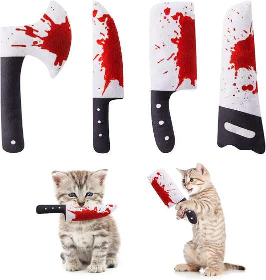 Potaroma 4Pcs Cat Toys, Horror Halloween Knife-Shaped Kitten Catnip Crinkly Sound Toys, Indoor Exercise for All Cat Breeds 6.5 Inches