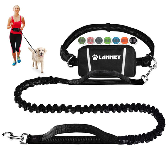 Hands Free Dog Leash, Waist Running Leash with Zipper, Walking Pouch for Medium Large Dogs, Dual Handle and Retractable Bungee for Training Jogging