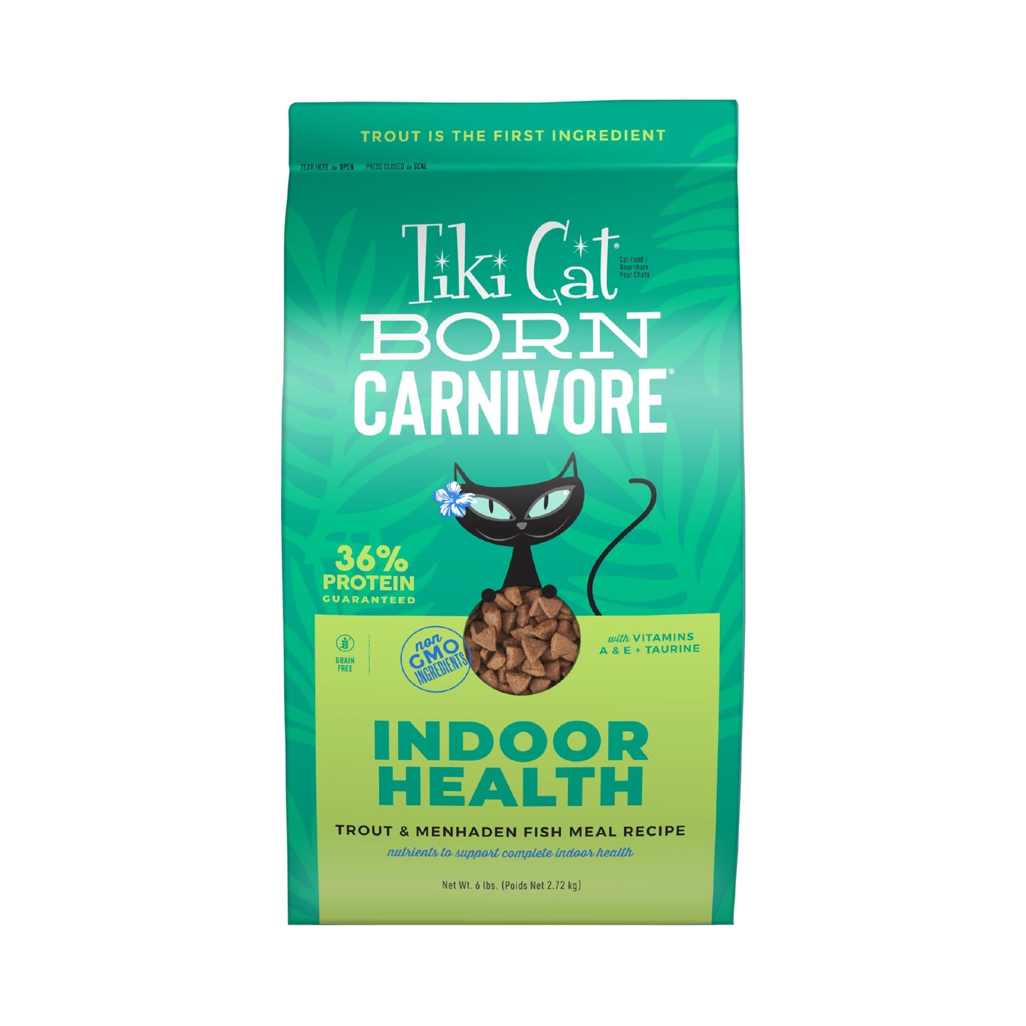 Tiki Cat Born Carnivore Indoor Health, Trout & Menhaden Fish Meal, Grain-Free Baked Kibble to Maximize Nutrients, Dry Cat Food, 6 Lbs. Bag