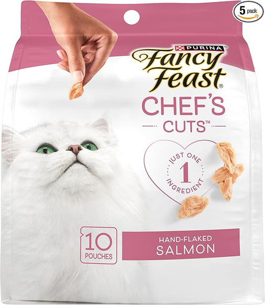 Purina Fancy Feast Purely Hand-Flaked Salmon Cat Treats, Real Fish, Tender Texture, 10 Count Pouch