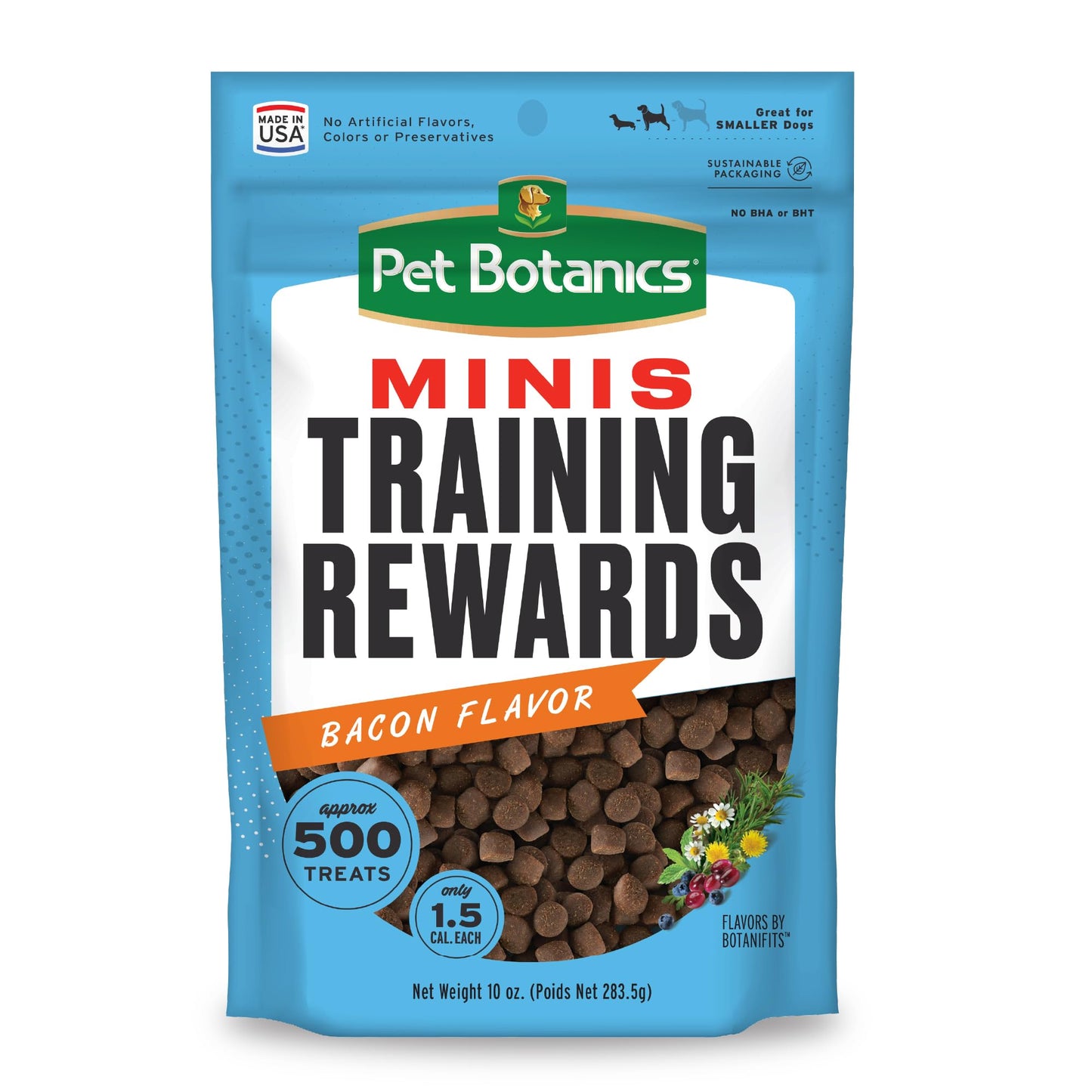 Pet Botanics 10 oz. Pouch Training Rewards Mini Soft & Chewy, Bacon Flavor, with 500 Treats Per Bag, The Choice of Top Trainers