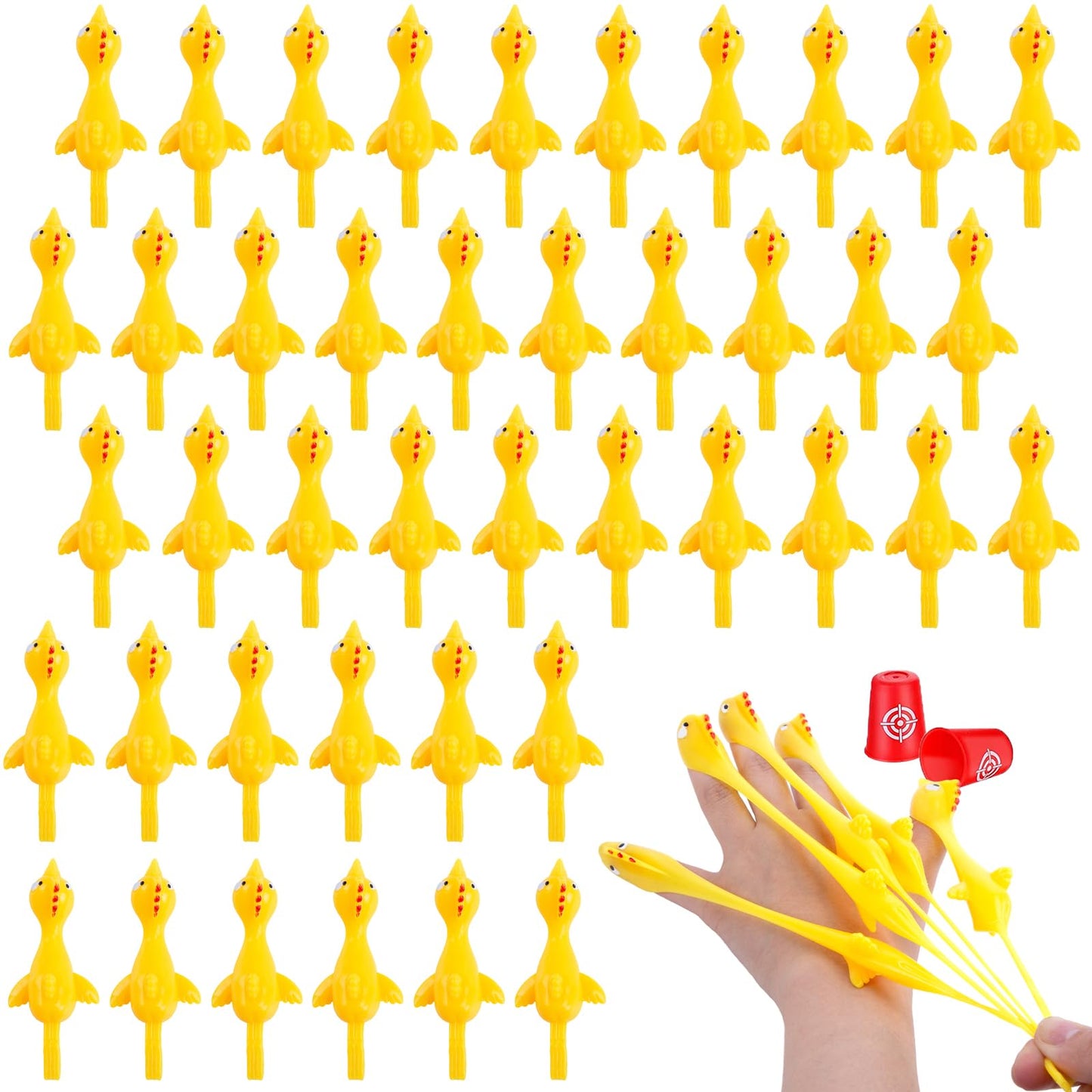 POPLAY 42PCS Flying Chicken Slingshot, Party Favors Treasure Box Toys for Kids, Flicking Rubber Chickens Finger Toys for Birthday Party Activity Gift, Classroom Prizes, Goodie Bag Stuffer