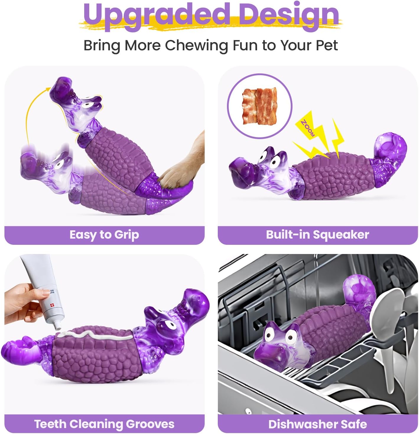 Tough Dog Chew Toys for Aggressive Chewers, Squeaky Indestructible Dog Toy for Large Dogs to Keep Them Busy & Reduce Boredom for Small, Medium, Large Breed, Bacon Flavor
