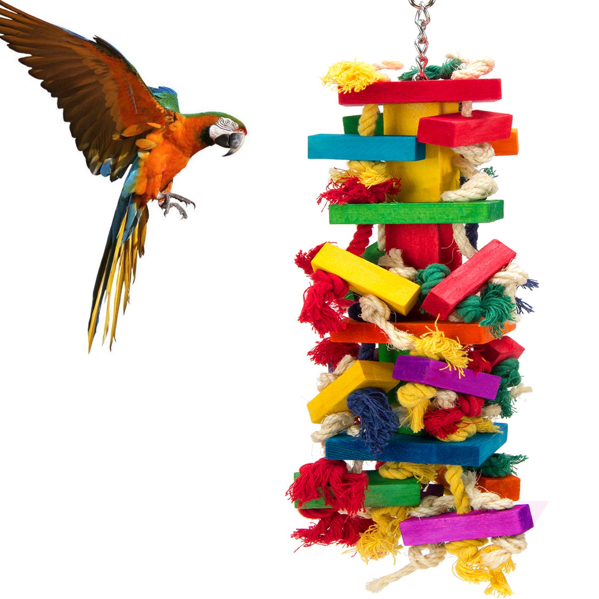 Extra Large Natural Wood Bird Toys for Macaws, African Grey,  Parrots Gifts