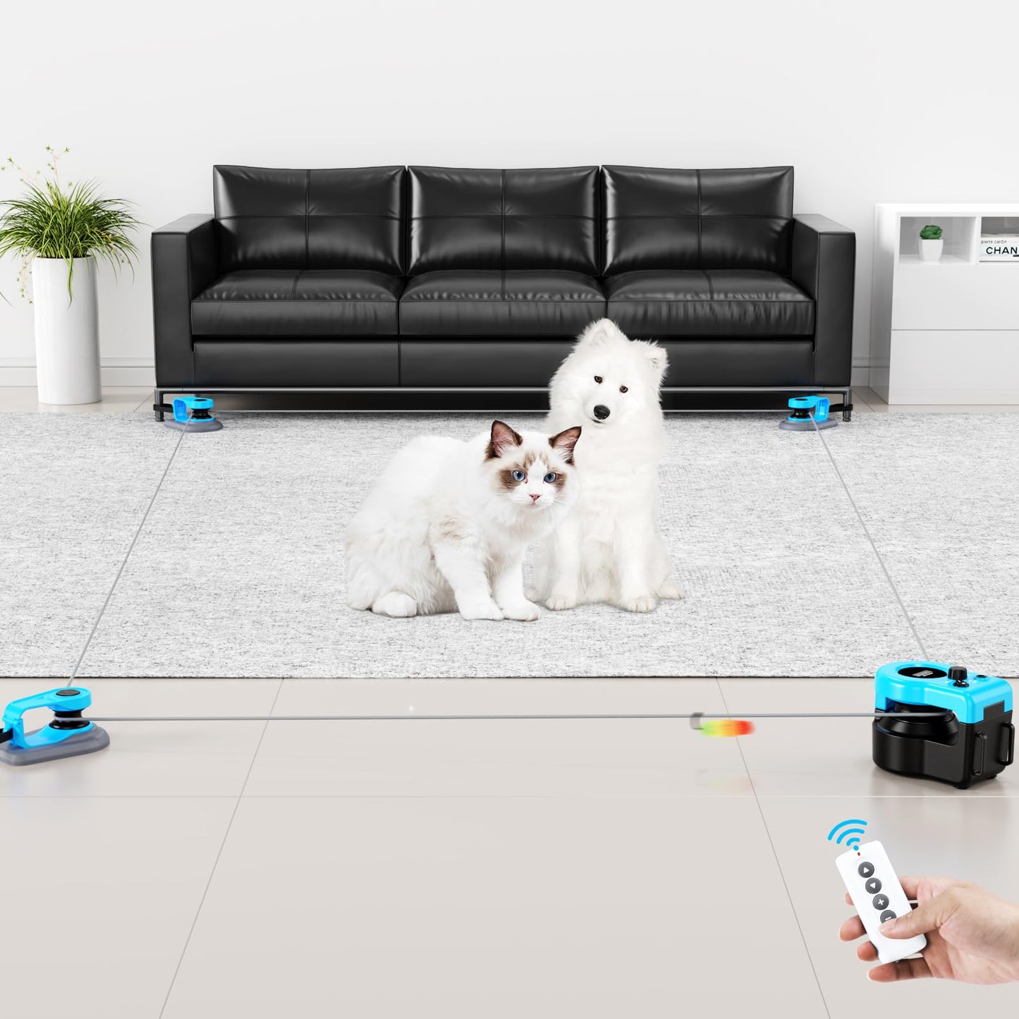 Interactive Cat Toy for Indoor Cats, Auto/Remote Control DIY Cat Mouse Hunting Treadmill Keep Bored Kitten Puppy Entertained to Chase, Feather Toy to Exercise-Sky Blue