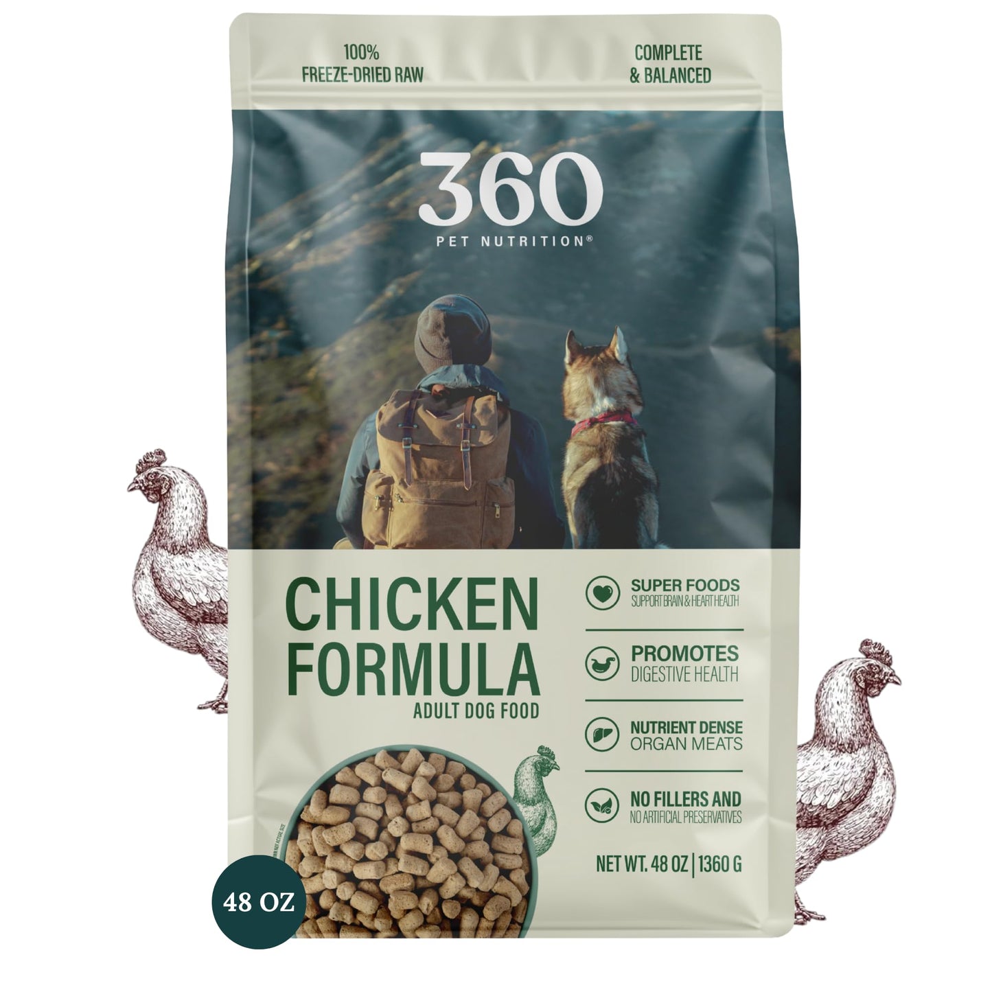 360 Pet Nutrition Freeze-Dried Raw Dog Food – Chicken Recipe with Liver & Organs, High Protein, Omega-3s, Fruits, Veggies & Superfoods, Grain-Free