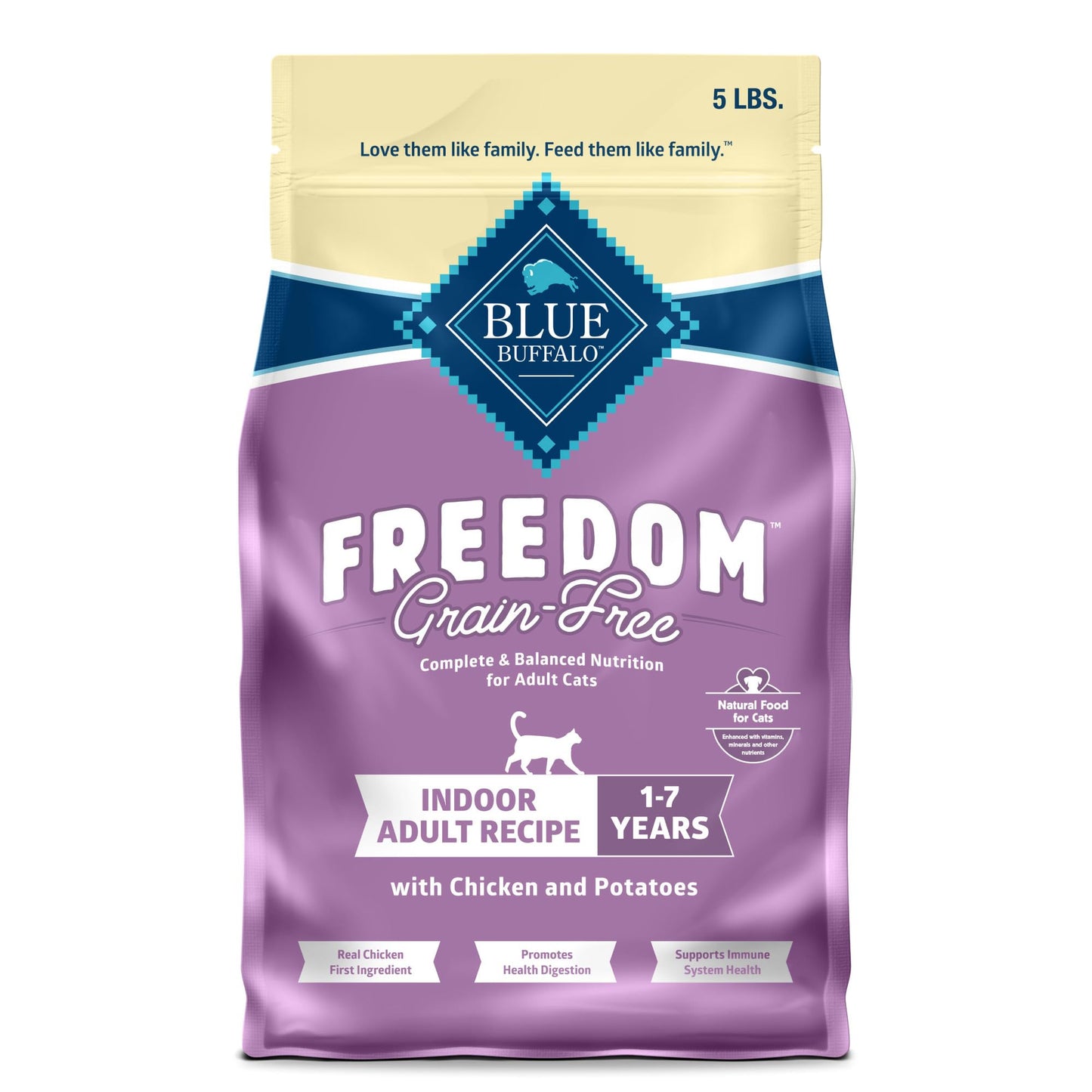 Blue Buffalo Freedom Grain-Free Adult Dry Cat Food, Complete & Balanced Nutrition for Indoor Cats, Made with Natural Ingredients, Chicken Recipe, 5-lb. Bag