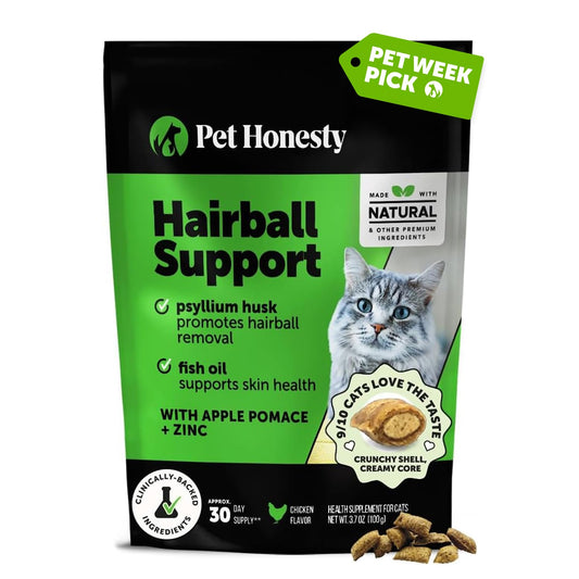 Cat Hairball Support Crunchy & Creamy Chews, Hairball Remedy Treats, Cat Furball Treatment, Supports Skin & Coat, Vitamins for Digestion, Chicken (30-Day Supply)