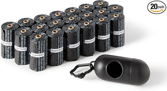 Basics Dog Poop Leak Proof Bags with Dispenser and Leash Clip, Unscented, 13" x 9" Large Size, 300 Count