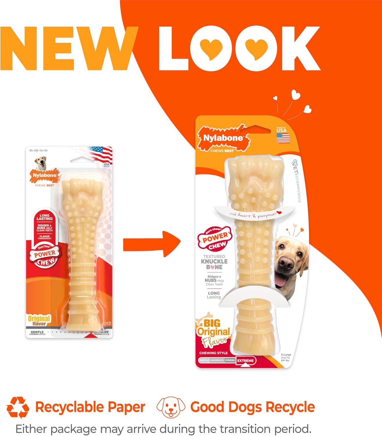 Nylabone Textured Knuckle Bone Power Chew Toy for Dogs, Durable & Tough Dog Toys for Aggressive Chewers, Original Flavor, X-Large - Over 50 Ibs, 1 Count