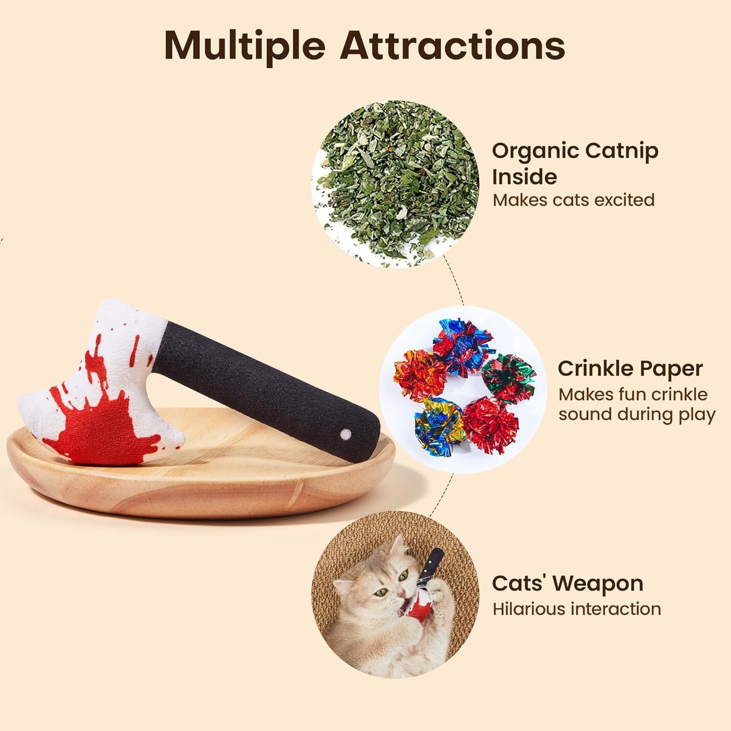 Potaroma 4Pcs Cat Toys, Horror Halloween Knife-Shaped Kitten Catnip Crinkly Sound Toys, Indoor Exercise for All Cat Breeds 6.5 Inches