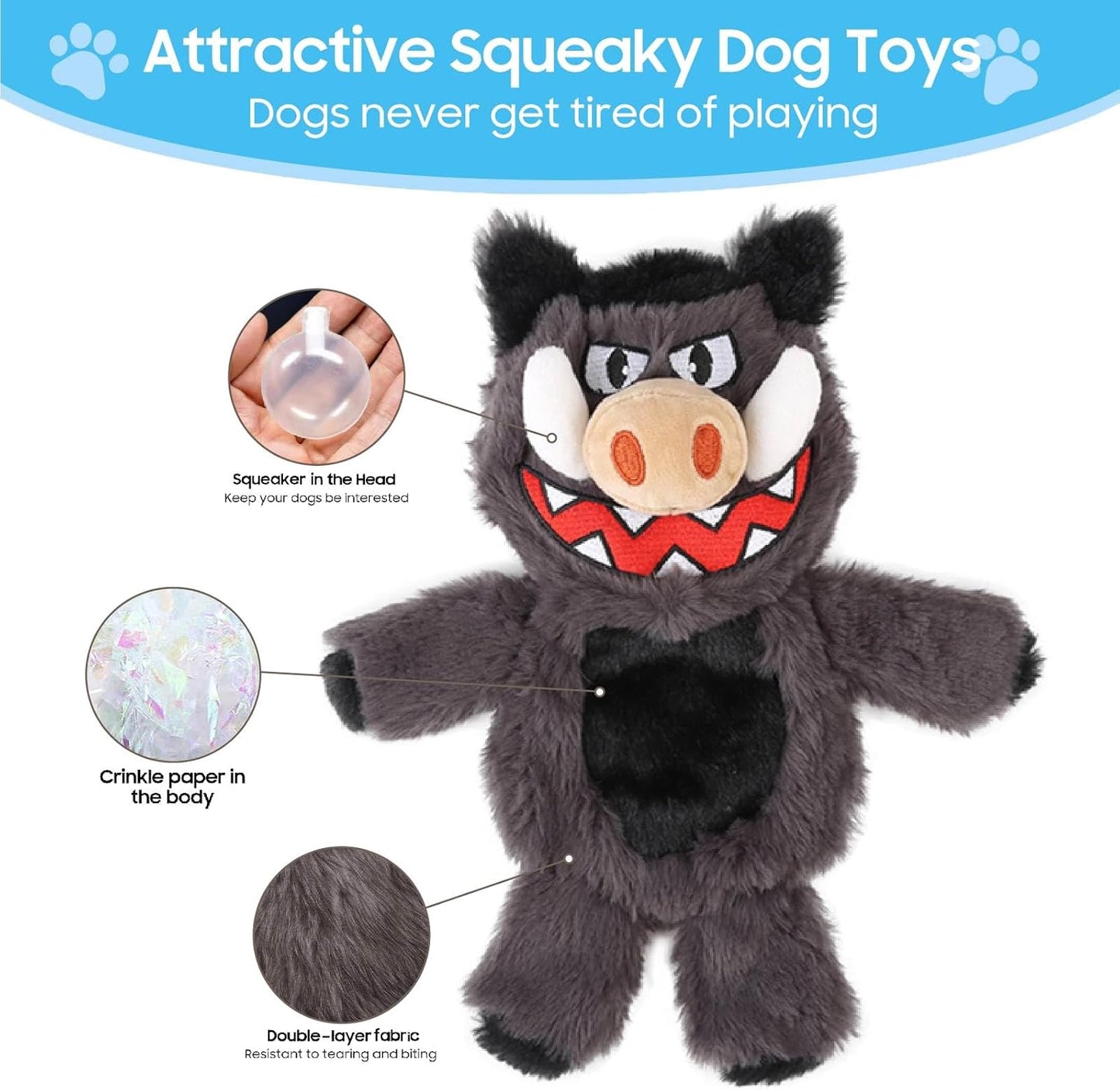 5 Pack Squeaky Dog Toys.Tough Plush Chew Toys for Dogs.Interactive Dog Toys to Keep Small Medium Large Breed Dogs Busy .Durable Anti-Boredom Dog Toy for Teething & Playtime.