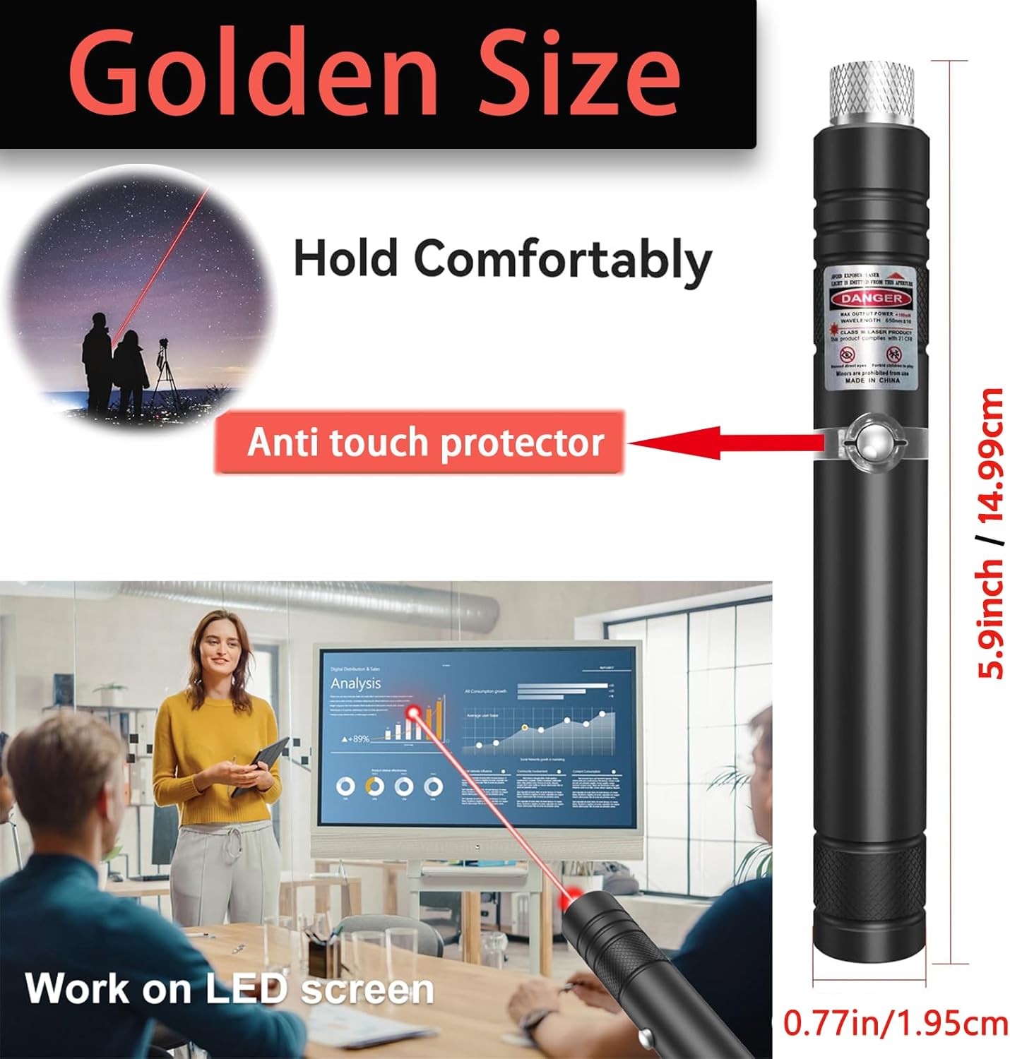 MEUSNO Laser Pointer, Red Laser Pointer Pen Laser Light Pointer for Rechargeable Red Pointer Laser for Presentations