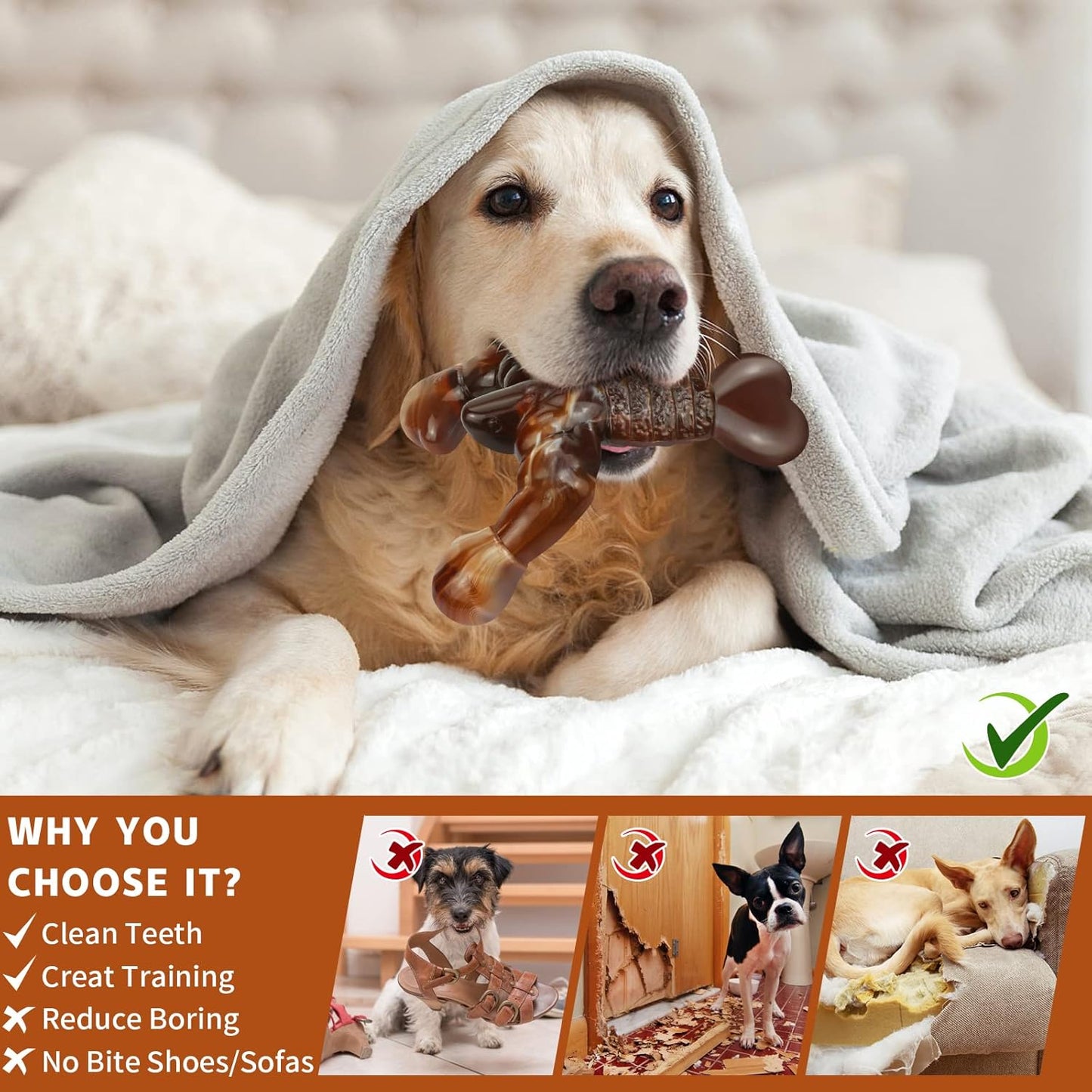 MOXIKIA Dog Chew Toys for Aggressive Chewers Almost Indestructible Dog Toys,Bacon Flavor,Tough Dog Bone Toys for Medium/Large Breed Dogs,Best Chew Toys to Keep Them Busy