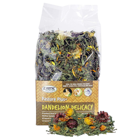Exotic Nutrition Pasture Plus+ Dandelion Delicacy - Healthy Natural High-Fiber Dried Flower Treat - Guinea Pigs, Rabbits, Chinchillas, Prairie Dogs, Degus, Hamsters, Gerbils & Other Small Pets