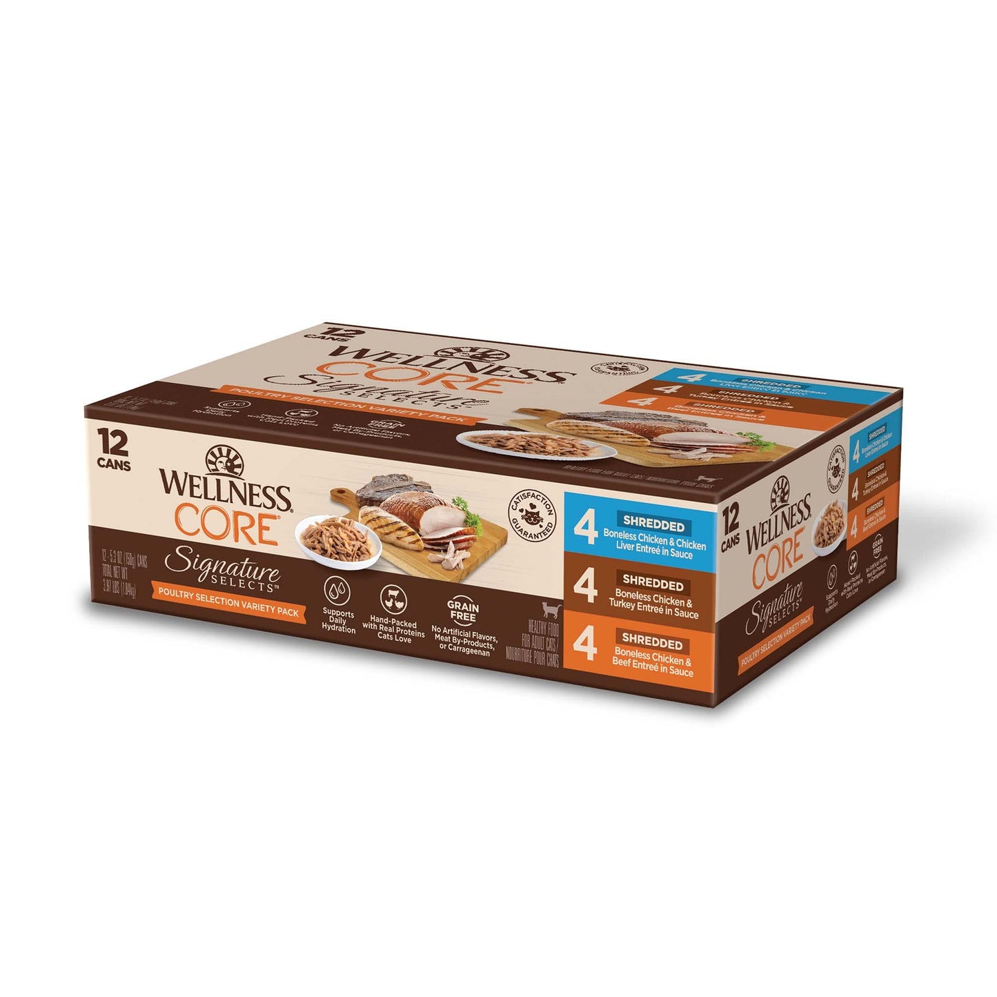 Wellness CORE Signature Selects Shredded Adult Wet Cat Food, Natural, Protein-Rich, Grain Free, 5.3 Ounce, 12 Pack (Poultry Variety Pack)