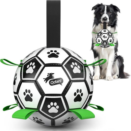 QDAN Dog Toys Dog Balls, World Cup Dog Soccer Ball with Straps, Dog Birthday, Herding Ball, Durable Balls for Small Medium Pet, Puppy Outdoor Toy (6 Inch)
