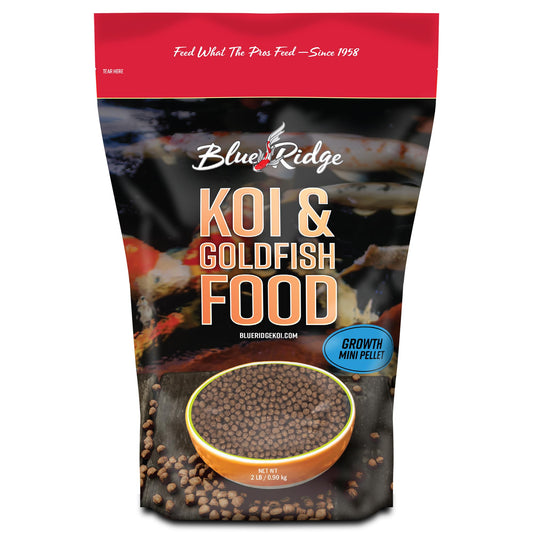 Blue Ridge Koi Fish Food 2lb - Koi Food Mini Growth Formula, Goldfish Food, Premium Fish Food for Ponds, Ponds Fish Food, Floating Pond Pellets