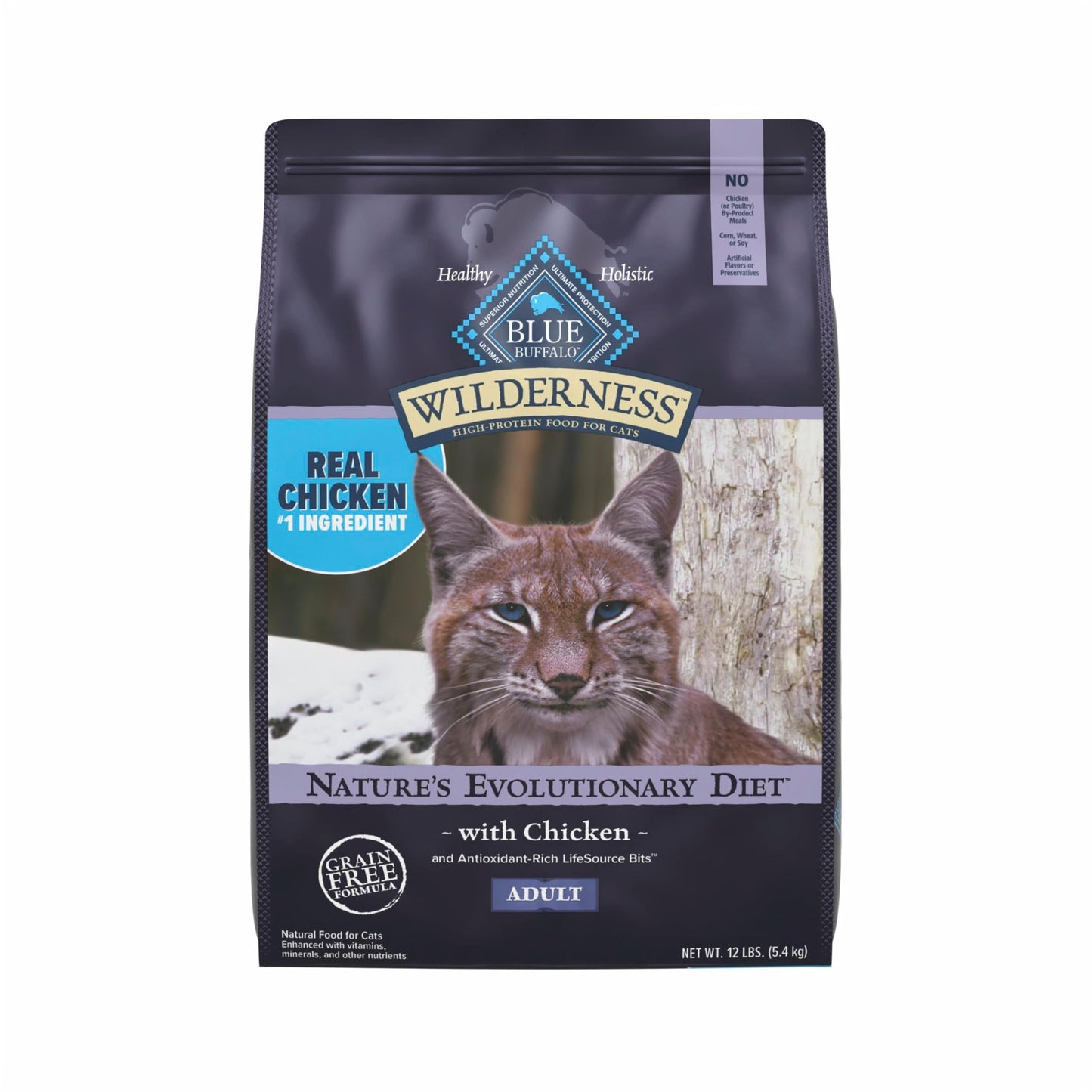 Blue Buffalo Wilderness Natural Adult Dry Cat Food, High-Protein and Grain-Free Diet, Supports Healthy Muscle Development and a Healthy Immune System, Chicken, 12-lb. Bag