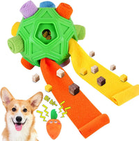 Dog Snuffle Ball-Interactive Puzzle Dog Toys Encourage Natural Foraging Skills Slow Feeder for Training and Stress Relief, Cloth Strip Hiding Food Chew Toys with Squeaky Carrot Toy for Any Size