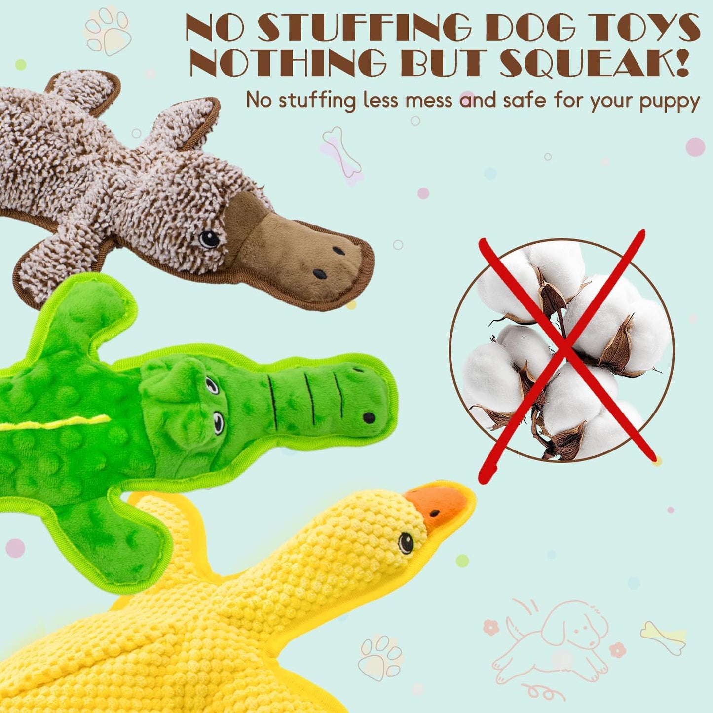 MAOOOOB No Stuffing Dog Squeak Toys-3 Pack Chew Toys for Small Medium Large Breed- Durable Puppy Teething Interactive to Keep Them Busy- Best Birthday Gift