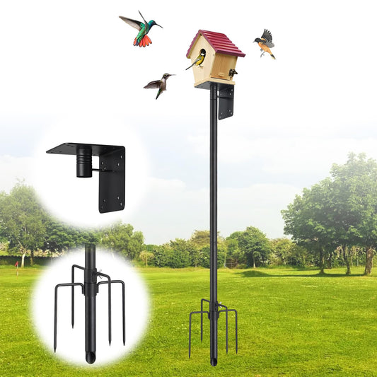 Bird House Pole,74 Inch Heavy Duty Bird Feeder Pole Mount Kit for Outdoors, 5-Prong Base, Splicing Adjustable Feeding Stand Station for Birds Watching,Weather Station (Birds House Not Included)