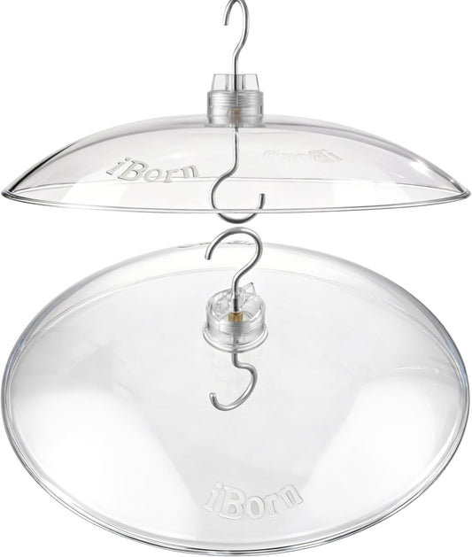 iBorn Baffles for Bird Feeders, 13” Bird Feeder Cover for Rain Guard, Birds Feeders Rain Guard, Full Protection for Feeders for Outdoors, Chew-Proof Polycarbonate, Pack of 2, Transparent