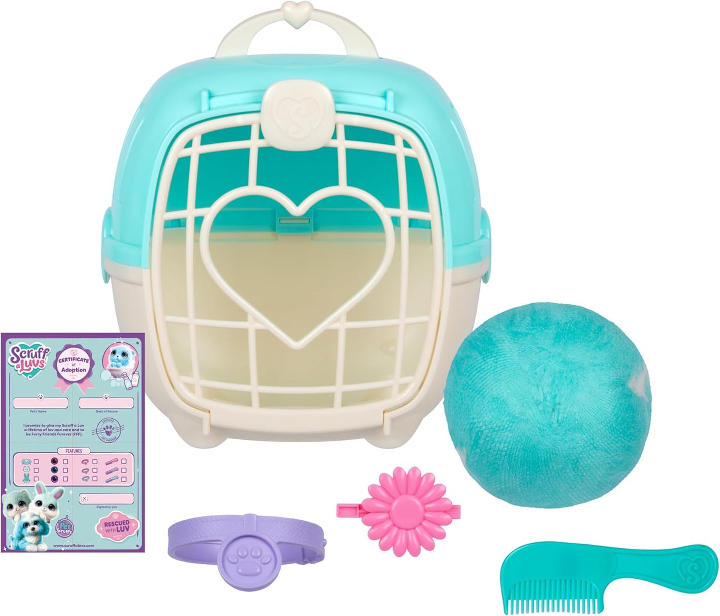 SCRUFFALUVS Blue Surprise Pet, Mystery Plush Toys, Stuffed Animals, Wash to Reveal 1 of 3 Rescue Pets: Puppy, Bunny, or Kitty - Includes 8.7" Deluxe Pet Carrier - Styles May Vary