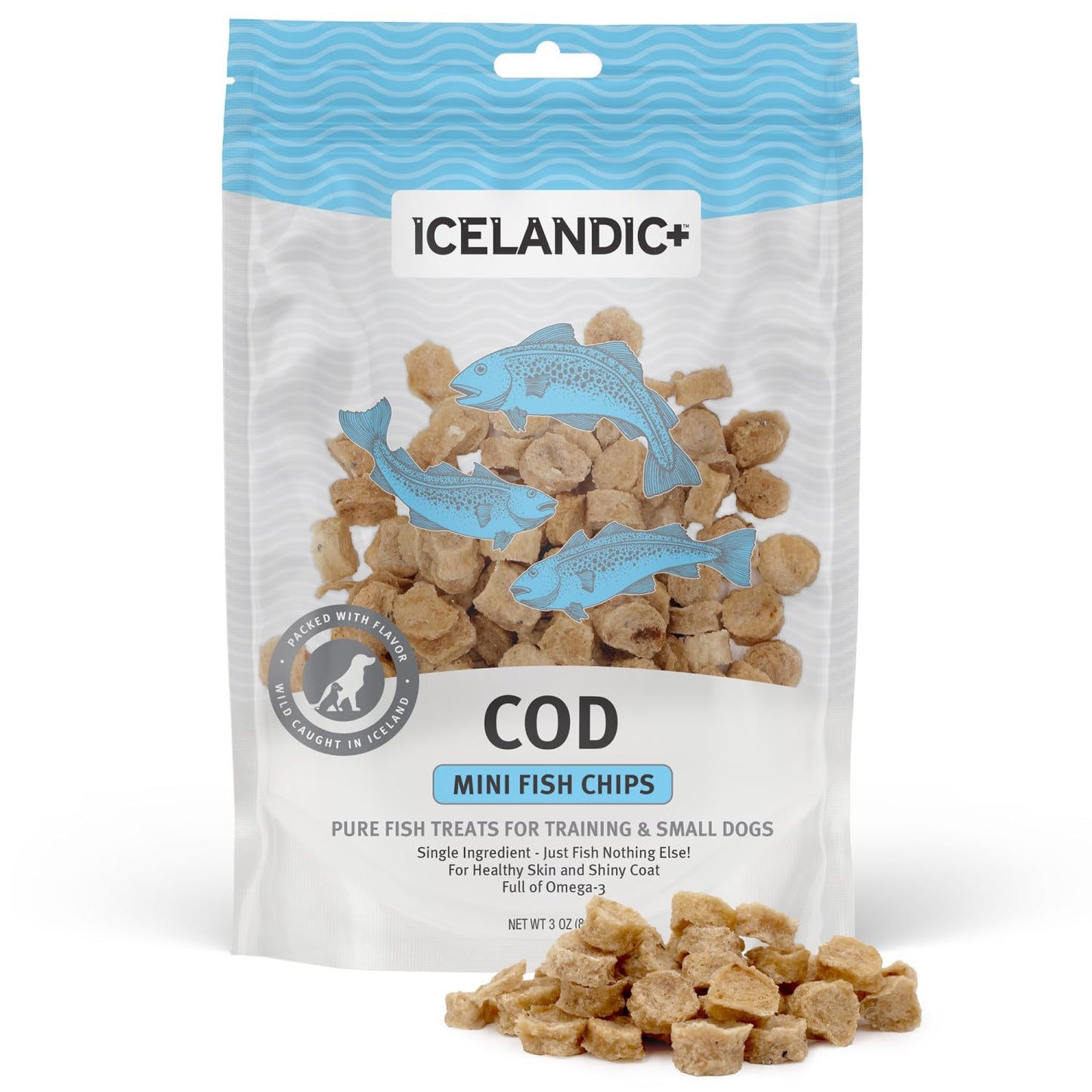 Icelandic+ Mini Fish Chips: Cod - 2.5oz Bag, Dog Treats, Wild-Caught & Air-Dried, Single Ingredient Crunchy Pet Snacks, Just The Fish Nothing Else