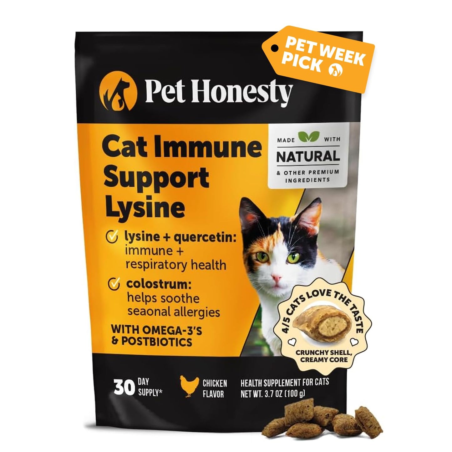 Cat Immune Support Lysine – Allergy Relief & Immune Health Supplement for Cats with L-Lysine, Colostrum, Quercetin & Omega-3 – Soothes Sneezing, Runny Nose & Itchy Skin Chicken, (30-Day Supply)