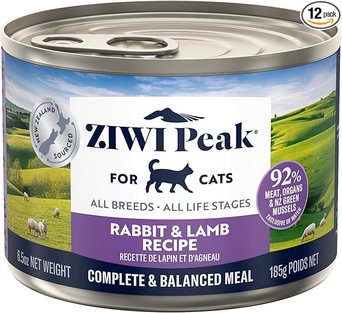 ZIWI Peak Canned Wet Cat Food – All Natural, High Protein, Grain Free, Limited Ingredient, with Superfoods (Rabbit & Lamb, 12-pack of 6.5oz Cans)